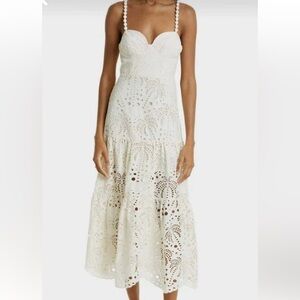 Farm Rio Eyelet Midi Dress in Ivory